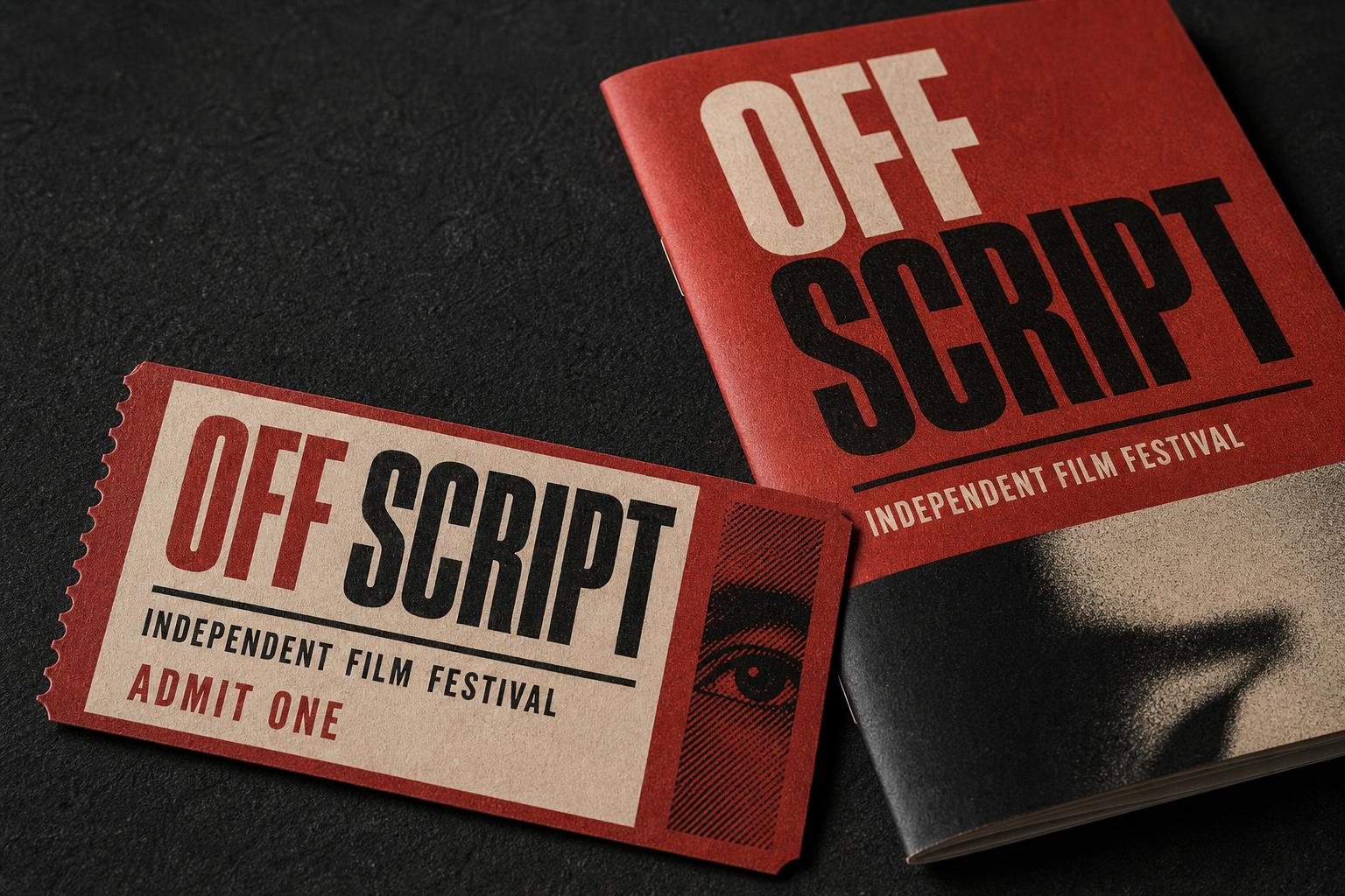 Off Script festival ticket and programme booklet
